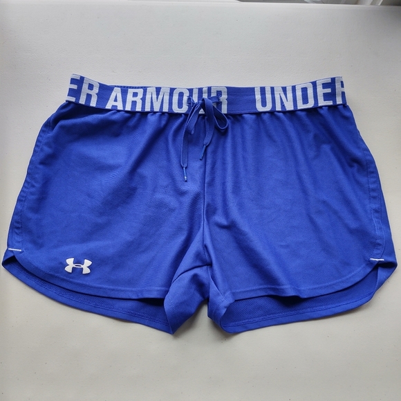 Under Armour Women's 3" Play Up Shorts Blue with Logo Waistband Size M - Picture 7 of 9